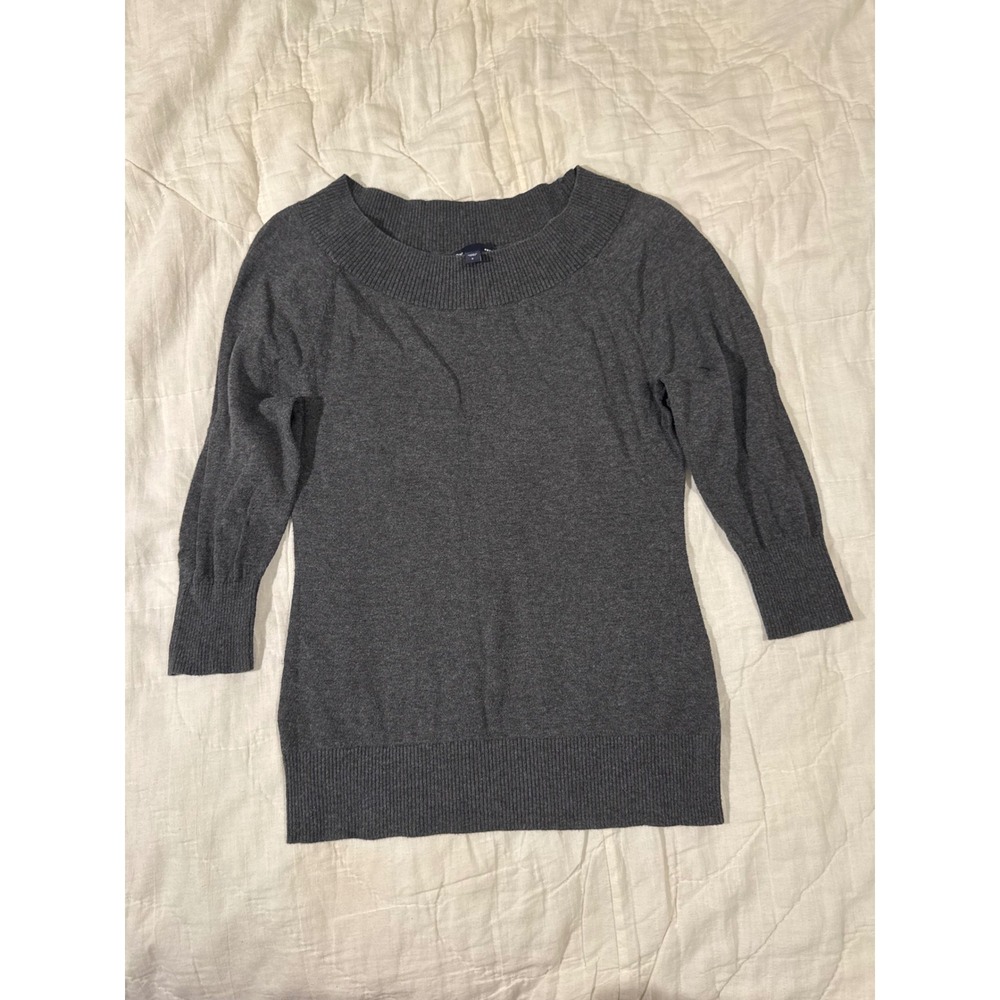Gap Womens Small Gray 100% Cotton Boat Neck 3/4 Sleeve Ribbed Knit Sweater